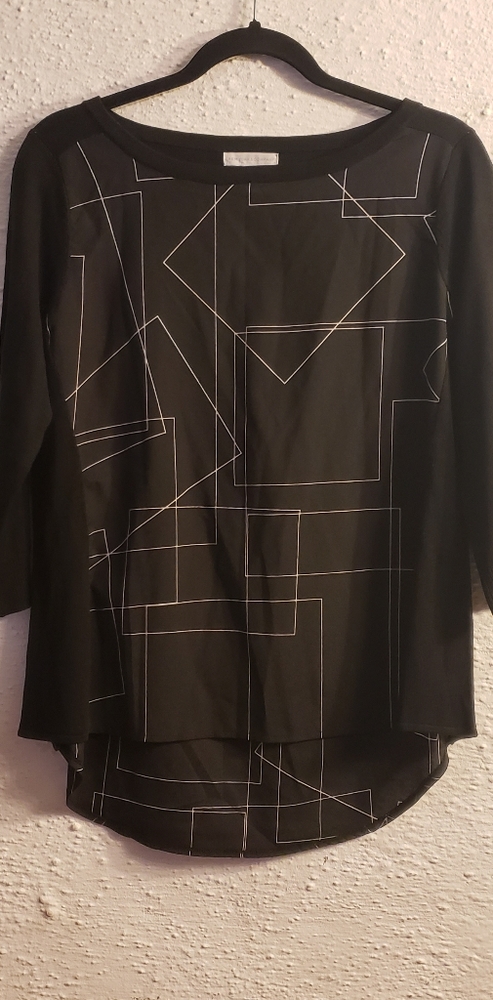 NY&Company black chiffon top 3/4 knit sleeves S